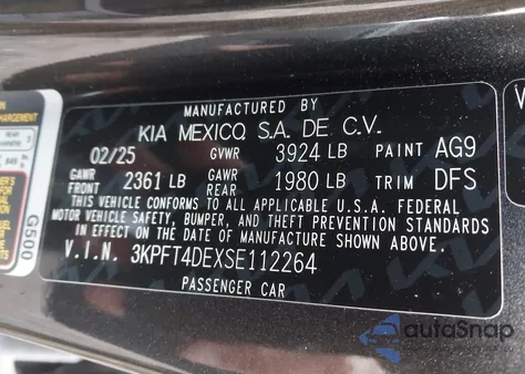 2025 Kia K4 Lxs from USA, damaged, VIN 3KPFT4DEXSE112264